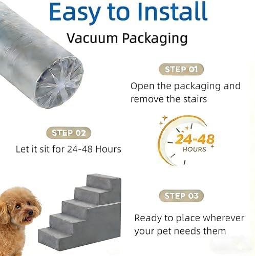Simple Deluxe Dog Stairs for Small Dogs, 5-Step Dog Step for Puppy, Older Cat, Medium Pet Ramp for Sofa, Couch or Chair, Indoor Non-Slip Pet Ladder with High Density Foam, Gray - Image 7