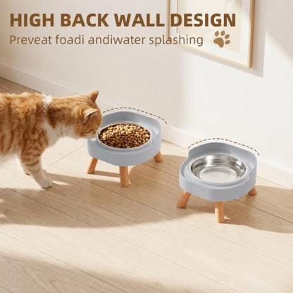 Elevated Cat Bowls, 2P Raised Cat Food and Water Bowl Set for Indoor Cats, Splash Proof with 2 Stainless Steel Pet Food Bowls for Cats ＆ Puppies, Whisker Friendly and Dishwasher Safe - Grey - Image 3