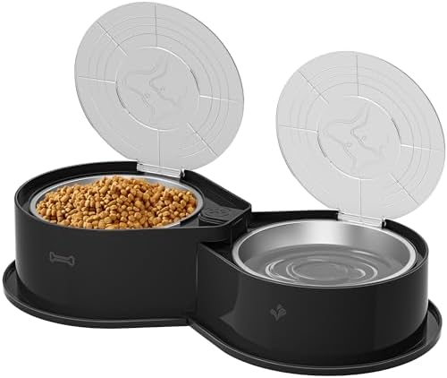 Newget 304 Stainless Steel Dog Bowl Set with Lids, 24oz Foldable Pet Dishes by Newget