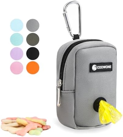 Small Treat Pouch Dog Treat Dispenser with Waste Bag Dispenser for Leash Walking, Portable, Poop Bag Holder, Hand Free, Gray by COOWONE