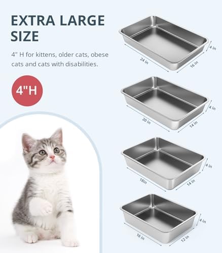 WENBOKMIN Stainless Steel Cat Litter Box - (23.5" L x 15.5" W x 4" H) | Non Slip, Easy to Clean, Never Absorbs Odor, Stains, or Rusts - Image 2