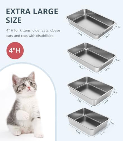 WENBOKMIN Stainless Steel Cat Litter Box - (23.5" L x 15.5" W x 4" H) | Non Slip, Easy to Clean, Never Absorbs Odor, Stains, or Rusts - Image 2