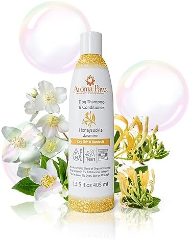 Dog Shampoo and Conditioner - Aromatic Tearless Shampoo for Cleansing, Grooming, and Conditioning - Moisturizing Shampoo for Dogs and Puppies - Honeysuckle Jasmine 13.5 oz by AromaPaws