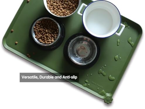 Hoki Found Large Silicone Non Slip Dog Cat Feeding Mats - Waterproof Tray Placemat for Carpet - Dark Olive - Image 4