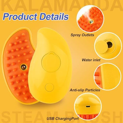Cat Steam Brush, 3 in 1 Dog Steamy Brush Cleanser, Silicone Massage Grooming Comb, Pet Hair Cleaning Misting Comb for Cats Dogs(Mango Yellow) - Image 5