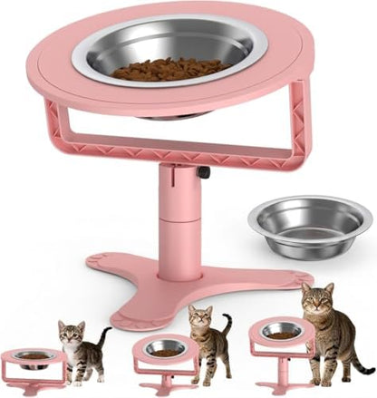 Raised Cat Bowls with Height-Adjustable Stand 15° Tilted Cat Food Bowls Non-Slip Feeder Adjusts to 2.4", 4.02",5.98" with Stainless Steel Bowls Whisker Friendly for Cats and Puppy (Pink) by PETVENTURE