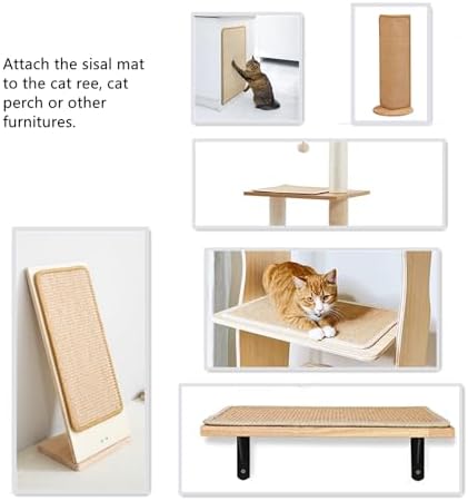 SHENGOCASE 4-Pack 8" X 12" Sisal Cat Scratching Mat Pad with Hook & Loop Tapes. Replacement Sisal Pad Mat for Cat Tree Tower, Window Perch, Wall Furniture Shelves Scratcher - Image 5