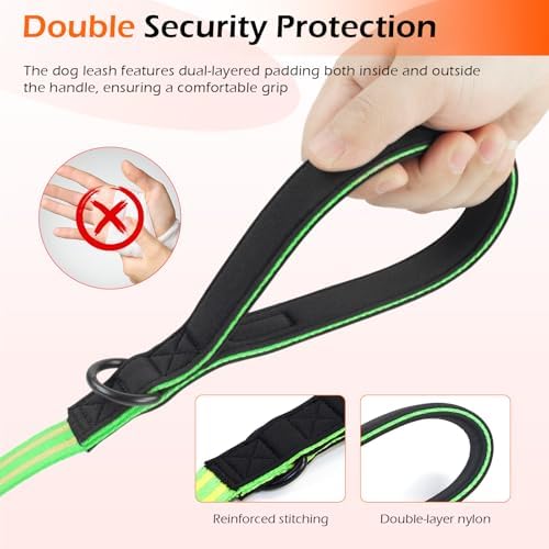 Reflective Double Handle Dog Leash for Large Medium Small Dogs (GY, S) - Image 3