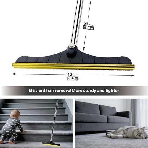 Premium Stainless Steel Pet Hair Removal Carpet Rake | Reusable Adjustable Pet Fur De-Shedding Tool for Carpets, Rugs, Upholstery & Auto Mats | Long Extendable Handle, Heavy-Duty Construction (Black) - Image 6