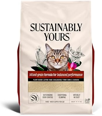 Sustainably Yours Natural Cat Litter, Mixed-Grain Formula, Exceptional Clumping & Odor Control, Virtually No Dust, Easy to Scoop, Corn & Cassava Plant-Based, Unscented, 10 lbs by SustainablyYours