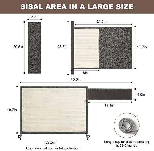 Upgraded Cat Scratch Sisal Sofa Protector,Furniture Couch Protector from Cat Scratching with Natural Sisal Full Cover 27.5''L*19.7''W(Right Hand) - Image 2