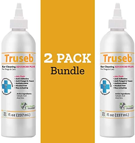 Truseb | Ear Cleaner Flush Advanced Plus Solution Formula for Cats and Dogs, Washes Away Dirt and Debris and Helps Prevent Infections, Cleaning + Drying (ADVANCED+ Ear Cleansing Flush, 16 Oz) by Pet+Health+Pharma