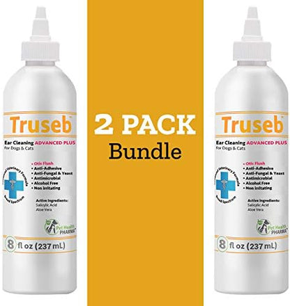 Truseb | Ear Cleaner Flush Advanced Plus Solution Formula for Cats and Dogs, Washes Away Dirt and Debris and Helps Prevent Infections, Cleaning + Drying (ADVANCED+ Ear Cleansing Flush, 16 Oz) by Pet+Health+Pharma