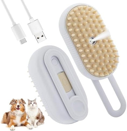 4-in-1 Cat Steam Brush Cat and Dog Anti-Static steam Brush with Spray for Massaging,Cleaning,Shedding,Grooming,2025 New Rechargeable Pet Grooming Brushes(Cream Khaki) (Brush White) by Unknown