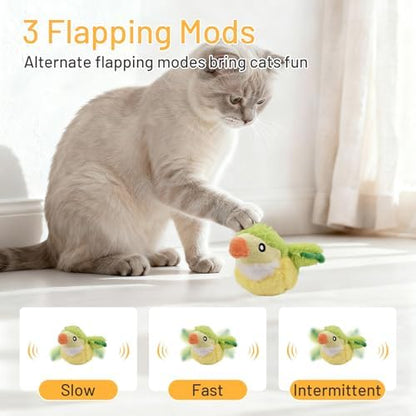 Puffluv Flapping Cat Toy,Interactive Parrot Green Flapping Bird CAN NOT Fly,Auto Chirping & Beating Wings 4 Modes, USB Charging with Catnip for Indoor Kittens Active Fun-GreenBird - Image 4