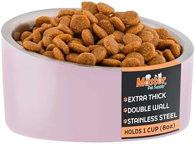 Master Pet Supply Stainless Steel Slanted Dog Cat Food Bowl 8 oz Rose by MasterPetSupply