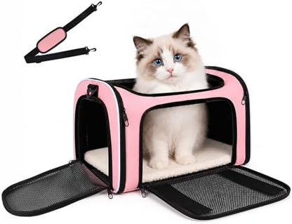 Cat Dog Carrier Soft for Small Medium Pet Up to 15 Lbs, Collapsible Portable Cat Travel Carrier, Airline Approved Small Dog Cat Carrier, Soft Sided Pet Carrier for Puppy Kitten (18x11x11) (Pink) by Unknown