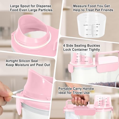 Dog Cat Food Storage Container with Cup (Pink, 5L) - Image 3