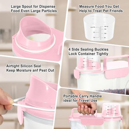 Dog Cat Food Storage Container with Cup (Pink, 5L) - Image 3