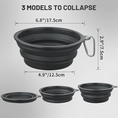 Large Dog Bowl Pet Collapsible Bowls, 2 Pack Collapsible Dog Water Bowls for Cats Dogs, Portable Pet Feeding Watering Dish for Walking Parking Traveling with 2 Carabiners (Large, Black+Black) - Image 5