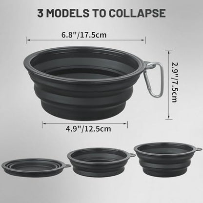 Large Dog Bowl Pet Collapsible Bowls, 2 Pack Collapsible Dog Water Bowls for Cats Dogs, Portable Pet Feeding Watering Dish for Walking Parking Traveling with 2 Carabiners (Large, Black+Black) - Image 5