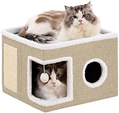 Large Cat Houses for Indoor Cats with Fluffy Ball and Scratch Pad by Unknown