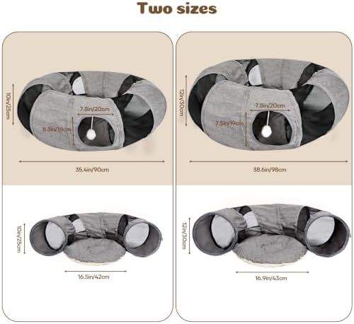 Ownpets 2 in 1 Collapsible Cat Tunnel for Indoor Cats with Cushion Bed - Image 4