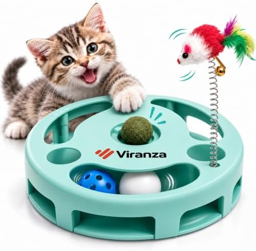 4 Interactive Cat Toy with Catnip Ball, Dual Rolling Balls & Feather Teaser by Unknown