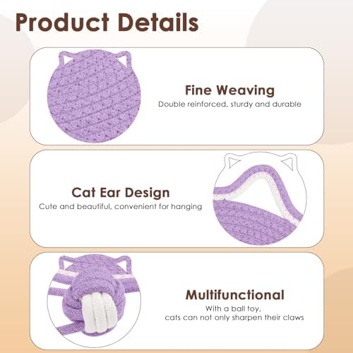 Letalong Cat Scratcher Mat, Natural Cotton Rope Cat Scratch Pad, 15.7'' Round Horizontal Floor Cat Scratching Pads for Indoor Cats, Cat Furniture Protector for Wall, Couch, Carpets, Sofas, Purple - Image 3
