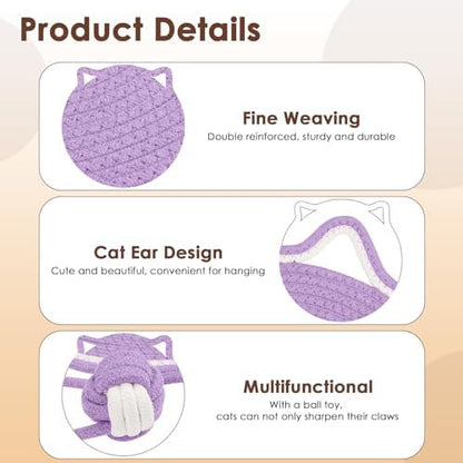 Letalong Cat Scratcher Mat, Natural Cotton Rope Cat Scratch Pad, 15.7'' Round Horizontal Floor Cat Scratching Pads for Indoor Cats, Cat Furniture Protector for Wall, Couch, Carpets, Sofas, Purple - Image 3