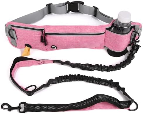 Lightweight Hands Free Dog Walking Waist Belt Leash with Storage Pouch, Featuring Dual Handles and Heavy-Duty Durable Bungee—Perfect for Outdoor Hiking and Running (Pink) by BarkBot