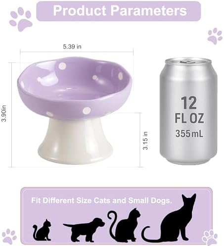 Purple Mushroom Cat Bowl, Elevated Ceramic Bowl for Cats - Image 2