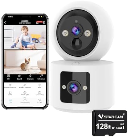 VSTARCAM 2 Lens 2K Indoor Camera with Micro SD Card 128 GB, One-Tap Call, PIR Motion Detection, Color Night Vision, Two-Way Audio by VSTARCAM