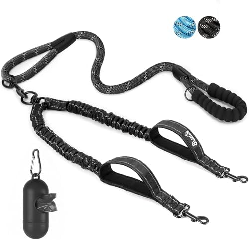 SlowTon Double Leash for Two Dogs, No Tangle & with Two Handles, Black L by SlowTon