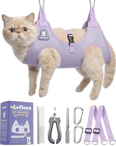 Loflaze Dog Grooming Hammock Harness for Dogs & Cats with Pet Nail Clipper Trimmer - Cat Hanger Sling for Trimming Clipping Nails- Dog Hammock Restraint Bag for Small Medium Large pet （ Purple S） by Loflaze