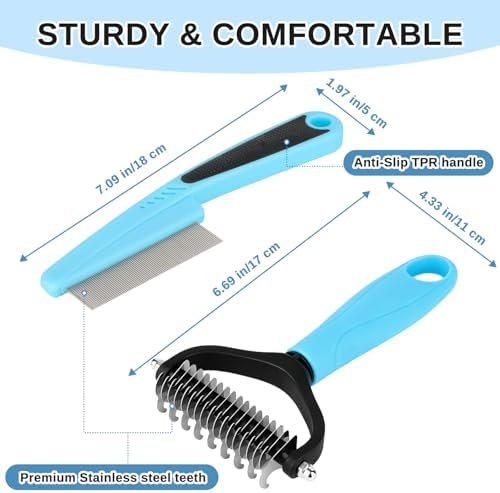 Pet Grooming Combo and Flea Comb, Flea and Tick Combs for Dogs and Cats, Deshedding Brush with Metal Comb for Detangling and Dematting Long, Matted Fur on Cats and Dogs(2pcs) - Image 2