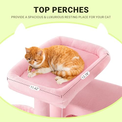 Allewie 64 Inches Multi-Level Cat Tree Tower for Indoor Cats Pink - Image 4