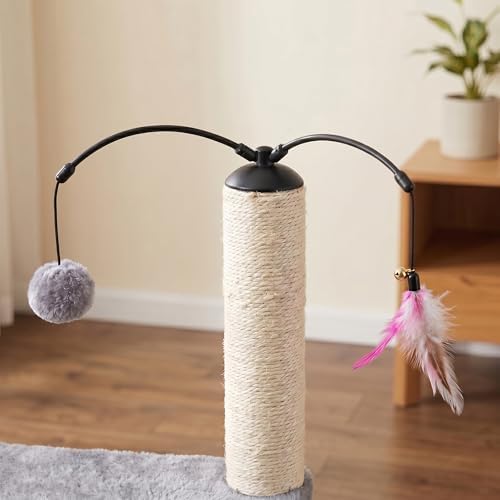 Roypet 32" Cat Tree for Indoor Cats, 2-in-1 Cat House with Sisal Scratching Post & Ramp, 2-Level Cat Tower with Rotatable Feather & Ball Toys, Stable Grey Cat Condo for Small/Medium Cats, Grey - Image 6