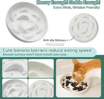Ceramic Slow Feeder Cat Bowl, 6.3'' Wide Whisker Friendly Cat Puzzle Feeder - Image 4