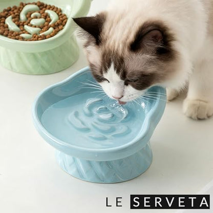 Winnie The Pooh Series Ceramic Slow Feeder Cat Bowl, Raised Anti-Gulping Design with Bear Ears, Pastel Colors, Quilted Pattern Base (Green) - Image 7