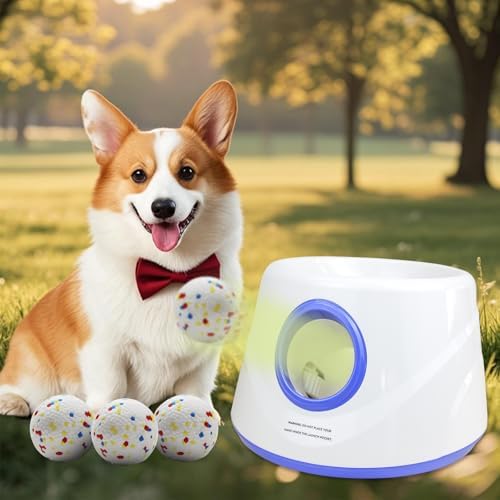 MEKAPLE Automatic Dog Ball Launcher, Upgraded Interactive Dogs Balls Thrower for Small Dogs, Distance Adjustable Mental Stimulating Dog Toys with 4 Durable Etpu Balls 2.2 Inch (Blue) by Unknown