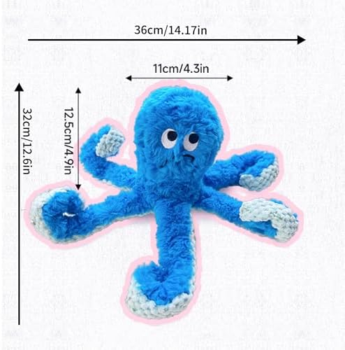 TRAVEYO Blue Octopus Dog Toys with Squeaker，Dog Treat Toys with Soft Rope Tentacles with Treat Hiding Pockets, 14.17 Inches - Image 2