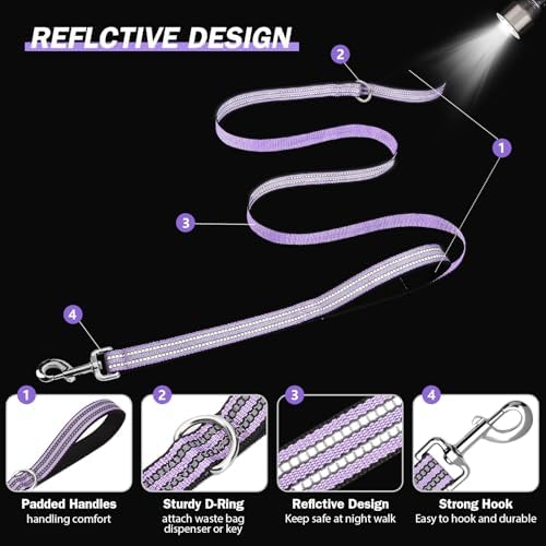 Hikiko 4FT Double Handle Traffic Dog Leash Reflective,Lavender - Image 5