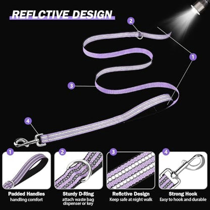 Hikiko 4FT Double Handle Traffic Dog Leash Reflective,Lavender - Image 5