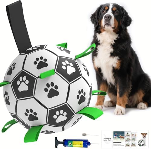 Amasiver Dog Soccer Ball Toys, 9'' World Cup Dog Soccer Ball with Straps, Dogs Birthday Gifts, Water Toy, Herding Ball, Durable Balls for Large XLarge Pet, Outdoor Dog Toy (9 Inch-XLarge) by Amasiver