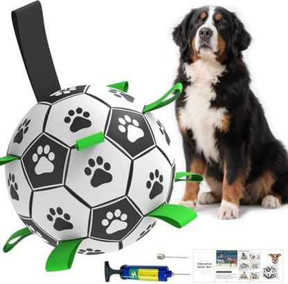 Amasiver Dog Soccer Ball Toys, 9'' World Cup Dog Soccer Ball with Straps, Dogs Birthday Gifts, Water Toy, Herding Ball, Durable Balls for Large XLarge Pet, Outdoor Dog Toy (9 Inch-XLarge) by Amasiver