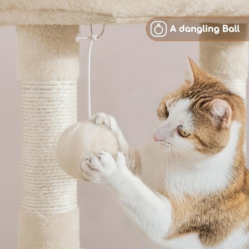 Yaheetech Cat Tree, 42in Play Tower for Indoor Cats, Kitten House with Large Perch & Scratching Posts & Cozy Condo & Scratching Ramp, Cat Furniture Activity Center, Beige - Image 5