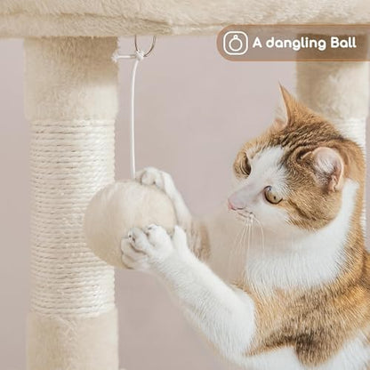 Yaheetech Cat Tree, 42in Play Tower for Indoor Cats, Kitten House with Large Perch & Scratching Posts & Cozy Condo & Scratching Ramp, Cat Furniture Activity Center, Beige - Image 5