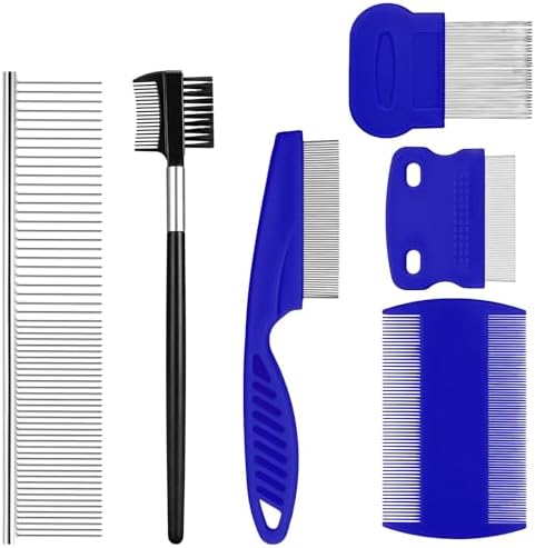 6-Pack Flea Comb for Dogs and Cats, Stainless Steel Dog Cat Grooming Combs with Rounded Tooth for Remove Fleas Lice Eggs Double-Sided Tear Stain Remover Pet Dematting Kit for All Types of Pets by Unknown