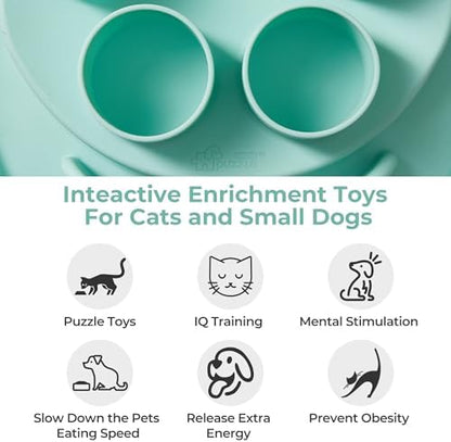 Puzzle Feeder Slow Feeder, Interactive Cat Puzzle Toy for Mental Stimulation, Silicone Cat Enrichment Toys, Reduces Boredom and Trains Intelligence, Green - Image 3